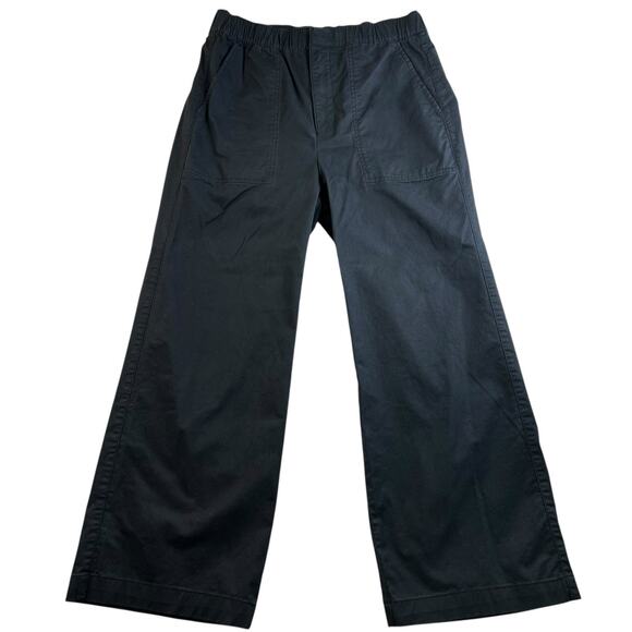 GAP M Medium High Rise Easy Wide Leg Khakis Pants Black Elastic Waist Utility - Picture 2 of 15
